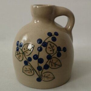 Vintage Salt Glaze Pottery Jug with Blueberries Signed Beaumont Brothers Pottery